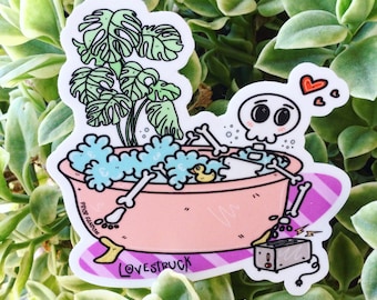 Monstera plant, skeleton, bubble bath, toaster, Lovestruck, skull, cute kawaii, goth, grunge, pastel, halloween, waterproof vinyl stickers