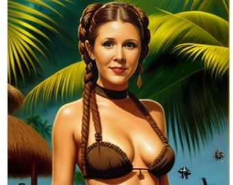 Slave Leia at the Tiki Bar - Star Wars Tiki Art Print- Vintage Pinup Princess Leia - Carrie Fisher