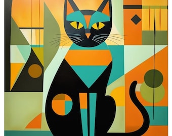 Paws & Palette: Mid Century Modern Abstract Cat Wall Art Print - Bauhaus Wall Art