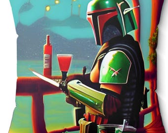 Bounty Hunter Retro Pillow, Star Wars Decor, Cozy Throw Pillow, Geeky Home Accent, Perfect for Fans, Birthday Gift