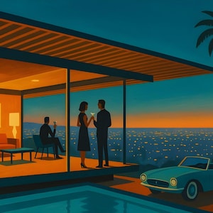 Mid Century Modern Stahl House Poster, Matte Horizontal Wall Art Print, Home Decor Gift, Vintage Architectural Design, Retro Room Decoration