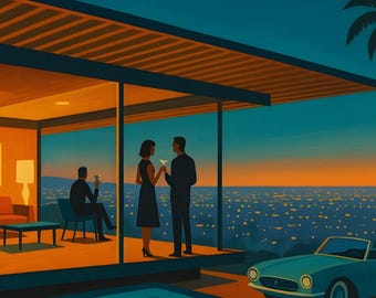 Mid Century Modern Stahl House Poster, Matte Horizontal Wall Art Print, Home Decor Gift, Vintage Architectural Design, Retro Room Decoration