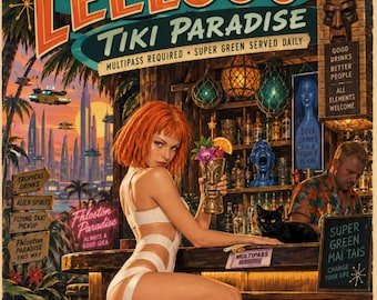 Leeloo Tiki Paradise - Lámina de arte Tiki de ciencia ficción retro