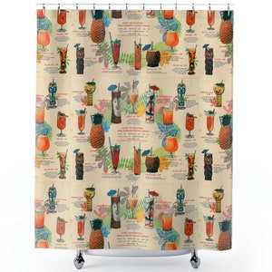 Vintage Tiki Cocktail Shower Curtain - Hawaiian Bathroom Decor