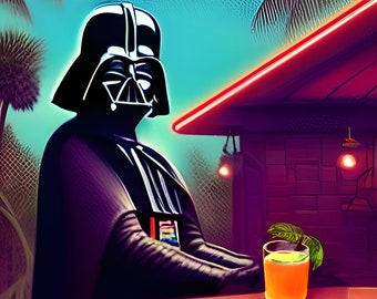 Star Wars Tiki Art - Darth Vader at the Tiki Bar - Original Mid-Century Modern Artwork