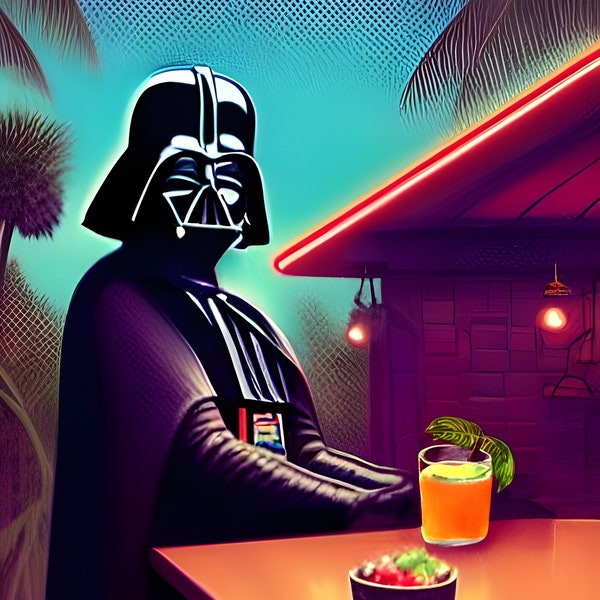 Star Wars Tiki Art - Darth Vader at the Tiki Bar - Original Mid-Century Modern Artwork