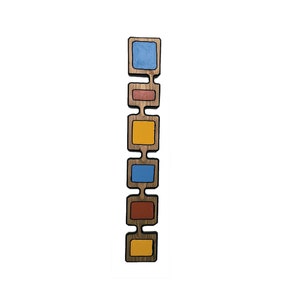 Middeleeuwse moderne houten muurkunst uit het midden van de eeuw - verbrand oranje groenblauw mosterdgeel - abstracte sculptuur retro Eames Atomic Witco - handgemaakt