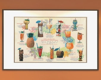 Hawaiian Village Vintage Tiki Drink Menu Poster