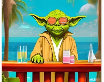 Star Wars Tiki Art - Yoda at The Tiki Bar - Star Wars Poster - Yoda Best Tiki Drink (RETIRES 9/11/23)