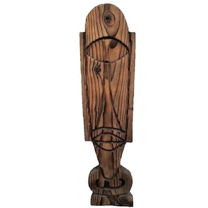 Large 38&quot; Handcrafted Wood Tiki Carving - Hawaiian Polynesian Decor for Tiki Bar, Garden, or Island-Themed Spaces