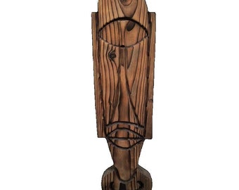 Large 38" Handcrafted Wood Tiki Carving - Hawaiian Polynesian Decor for Tiki Bar, Garden, or Island-Themed Spaces