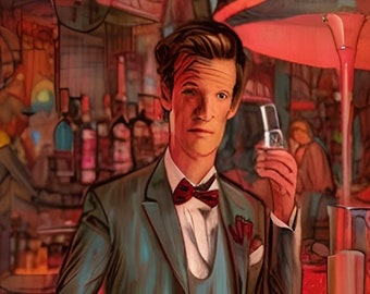 Doctor Who Tiki Art - The 11th Doctor at the Tiki Bar - Original Mid-Century Modern Artwork