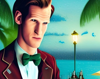 Doctor Who Tiki Art - The 11th Doctor at the Tiki Bar - Original Mid-Century Modern Artwork