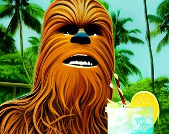 Chewbacca Tiki Kunst - Chewbacca in der Tiki-Bar - Original Star Wars Mid-Century Modern Kunstwerk