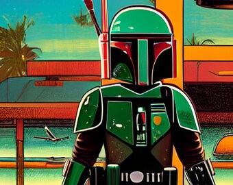 Star Wars Tiki Art - Boba Fett at the Tiki Bar - Original Mid-Century Modern Artwork