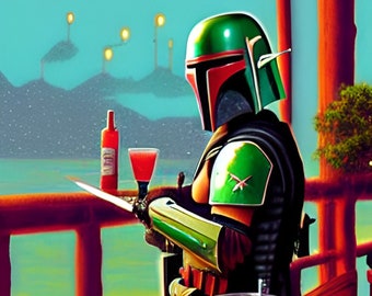 Star Wars Tiki Art - Boba Fett at the Tiki Bar - Original Mid-Century Modern Artwork