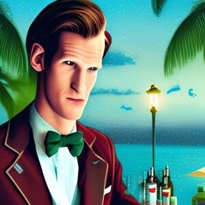 Doctor Who Tiki Art - The 11th Doctor at the Tiki Bar - Original Mid-Century Modern Artwork