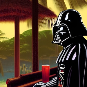 Star Wars Tiki Art - Darth Vader at the Tiki Bar - Original Mid-Century Modern Artwork