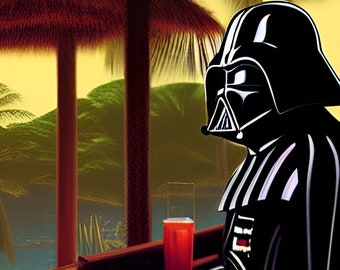 Star Wars Tiki Art - Darth Vader at the Tiki Bar - Original Mid-Century Modern Artwork