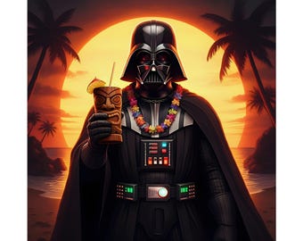 Darth Vader Tiki Drink Poster | Star Wars Inspired Art | Fun & Unique Home Decor | Geeky Gift for Fans
