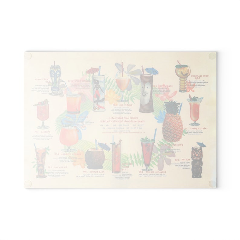 Glasskärbräda Vintage Tiki Drinks Hawaiian Village - Retro Charm för ditt kök - Unik present till Tiki Bar-entusiaster bild 3