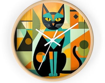 Mid Century Modern Cat Wall Clock | Wood | Atomic | Retro | Home Decor