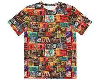 Vintage Tiki Restaurant Matchbook Men's Polyester T-Shirt - Retro Island Vibes Tee for Stylish Gents