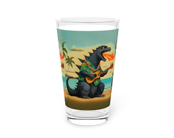Hawaiian Godzilla Playing Ukulele Pint Glass | 16oz