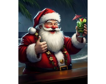 Santa's Tropical Escape | Tiki Bar Poster | Beachy Christmas Decor