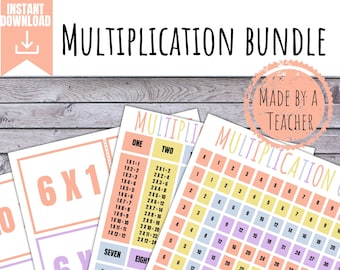 Printable multiplication bundle, Math worksheets, Multiplication table, Multiplication chart,Math flashcards,Printable flashcards,Homeschool