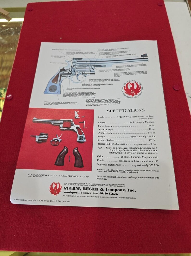 Brochure Ruger Redhawk VTG 1979: Catalogus vuurwapens afbeelding 2