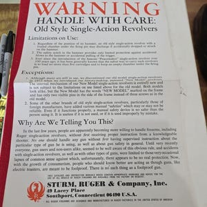 VTG Ruger Firearms Gun Warning Paper Poster Advertising image 1