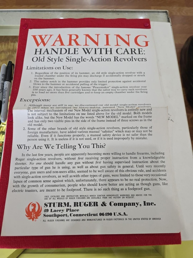 VTG Ruger Firearms Gun Warning Paper Poster Advertising image 1