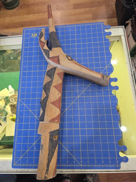 CM17 African Tribal Wood Mask Staff Gazelle Antelope