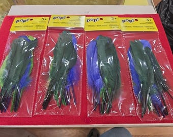 Huge lot of 1620 Dyed Blue Lime Green Chicken Wing Real Feather