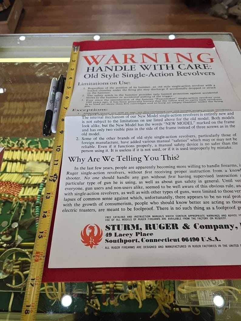 VTG Ruger Firearms Gun Warning Paper Poster Advertising image 3