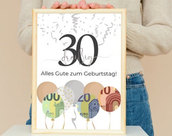 Cash gift 30th birthday I Birthday gift first million for the round birthday I Picture frame I Digital download