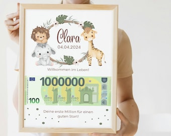 お金のためのパーソナライズされた出産ギフト I 出産のためのお金のギフト |自分で印刷できるデジタル出産ギフト I First Million