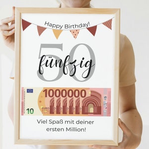 Geldgeschenk 50. Geburtstag I Geburtstagssgeschenk erste Million I Druckvorlage DINA4 I Digitaler Download