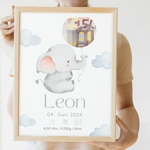 Regalo de nacimiento personalizable por dinero I regalo de dinero para nacimiento | Cartel de nacimiento I Regalo de nacimiento digital para imprimir