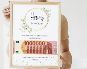 Cadeau en argent individuel et personnalisable pour confirmation, communion, consécration des jeunes, confirmation I premier million I téléchargement numérique