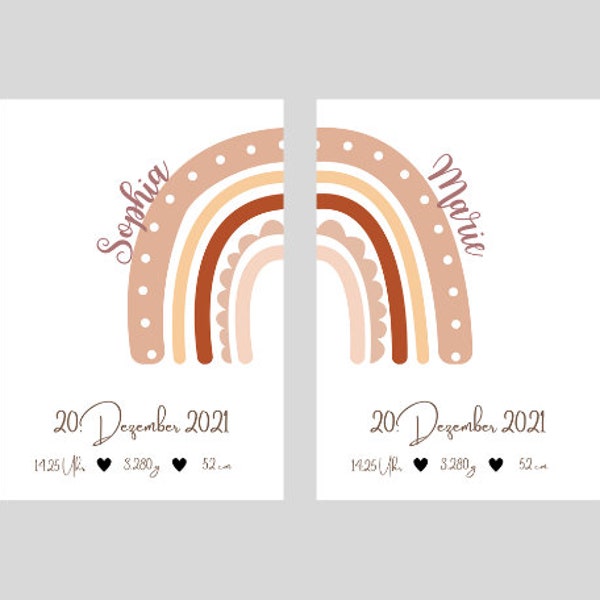 Affiche de naissance personnalisée pour frères et sœurs jumeaux I cadeau de naissance pour parents bébé grands-parents, maman et papa, baptême | Télécharger