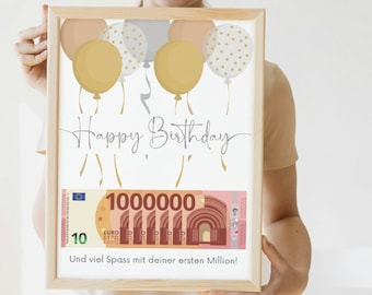 Last Minute Geldgeschenk Geburtstag I Geburtstagssgeschenk erste Million I Bilderrahmen I Digitaler Download