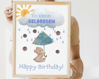 Last Minute Geldgeschenk Geburtstag I Geburtstagssgeschenk Geldregen I Geschenk mit Bär für Kinder I Digitaler Download