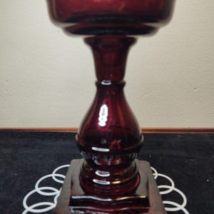 Ruby Red Glass Candle Pedestal, Square Base