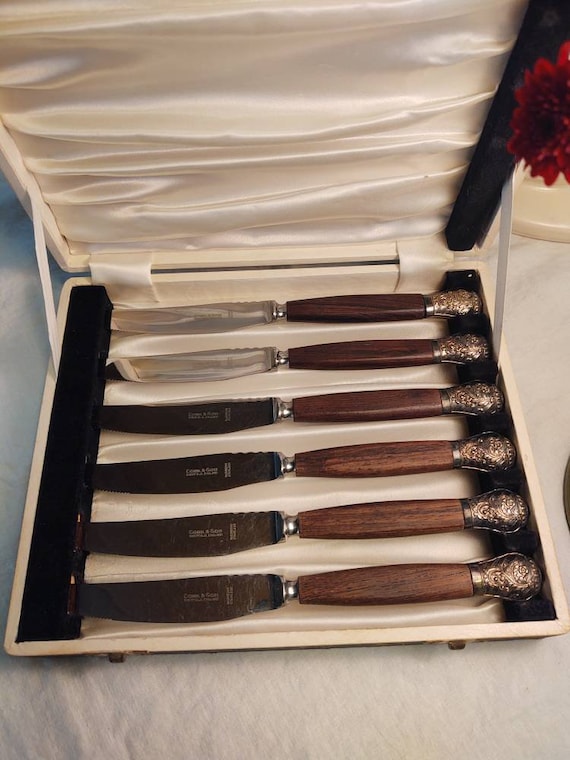 Steak Knives Cork & Son Sheffield Rosewood Handles With Etsy