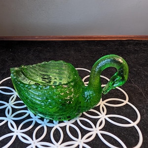 Green Glass Swan Salt Cellar