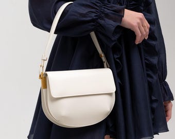 Minimalist Leather Crossbody Bag for Women, Black Ivory Red Shoulder Purse, Elegant Everyday Leather Handbag Gift
