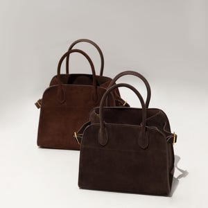 Bolso grande de ante: bolso de hombro de ante genuino, bolso de cuero para uso diario, bolso de viaje hecho a mano para mujer, regalo perfecto para ella marrón