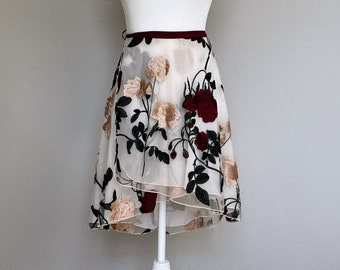 Rosé - Floral embroidery Ballet wrap skirt - 2 color